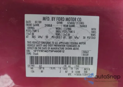 2009 Ford Ranger Xl/Xlt from USA, damaged, VIN 1FTYR14D79PA60812